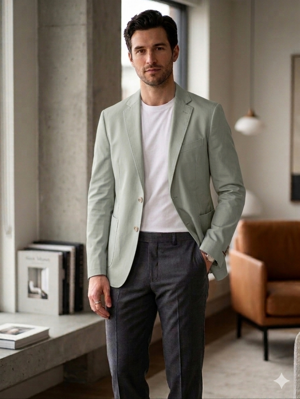 NWT ✨️ Men's Pastel Sage Green Cotton Stretch Blazer Jacket Size Small Tall